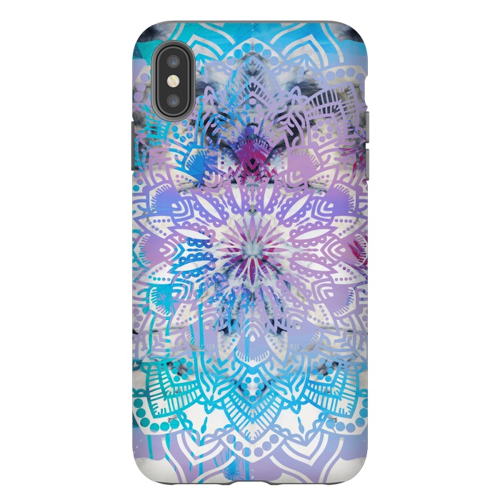 iPhone Xs Max StrongFit Blue lavender mandala drawing on white marble by Oana 