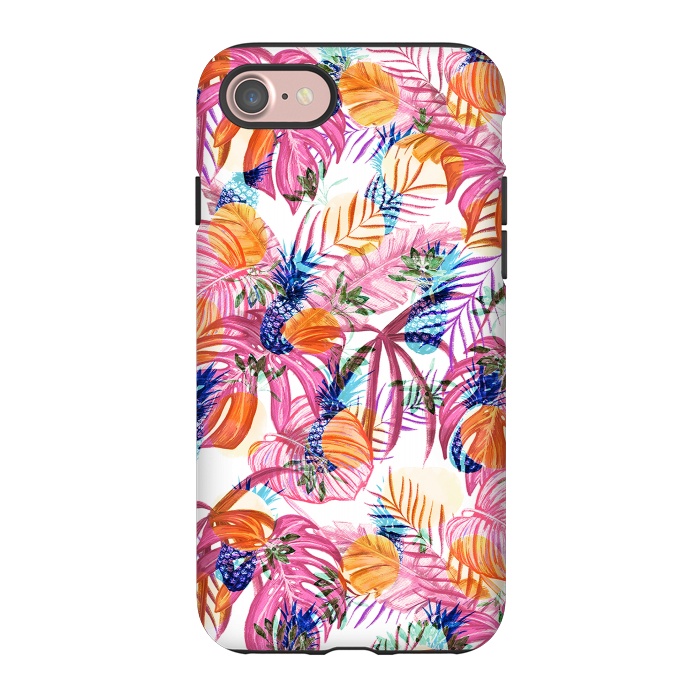 iPhone 7 StrongFit Pink tropical leaves and blue pineapples by Oana 