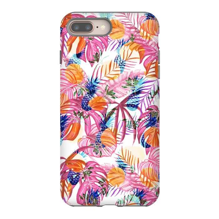 iPhone 7 plus StrongFit Pink tropical leaves and blue pineapples by Oana 