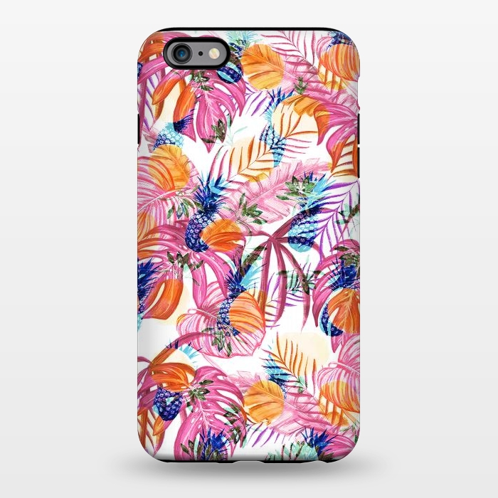 iPhone 6/6s plus StrongFit Pink tropical leaves and blue pineapples by Oana 