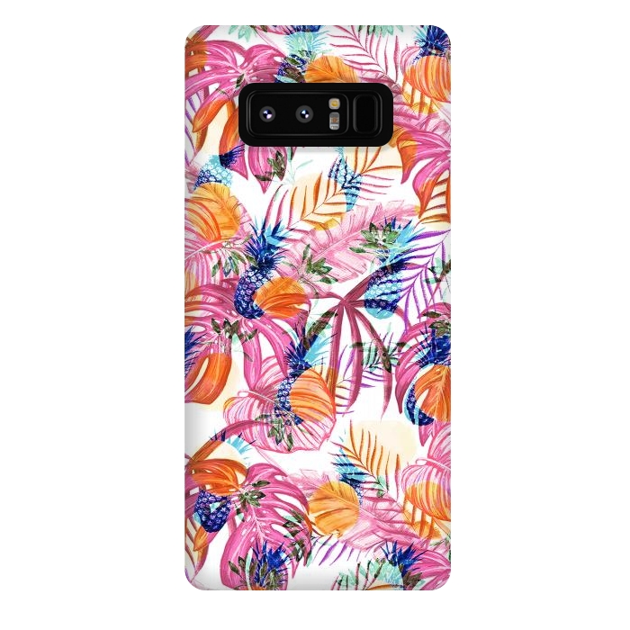 Galaxy Note 8 StrongFit Pink tropical leaves and blue pineapples by Oana 
