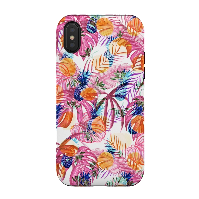 iPhone Xs / X StrongFit Pink tropical leaves and blue pineapples by Oana 