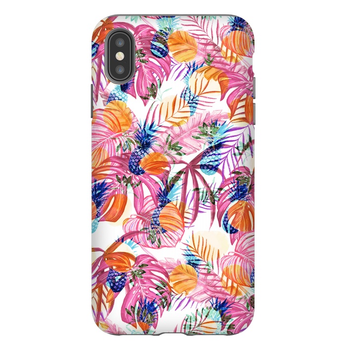 iPhone Xs Max StrongFit Pink tropical leaves and blue pineapples by Oana 