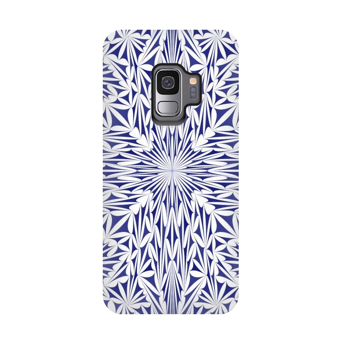 Galaxy S9 StrongFit Blue white oriental foliage mandala by Oana 