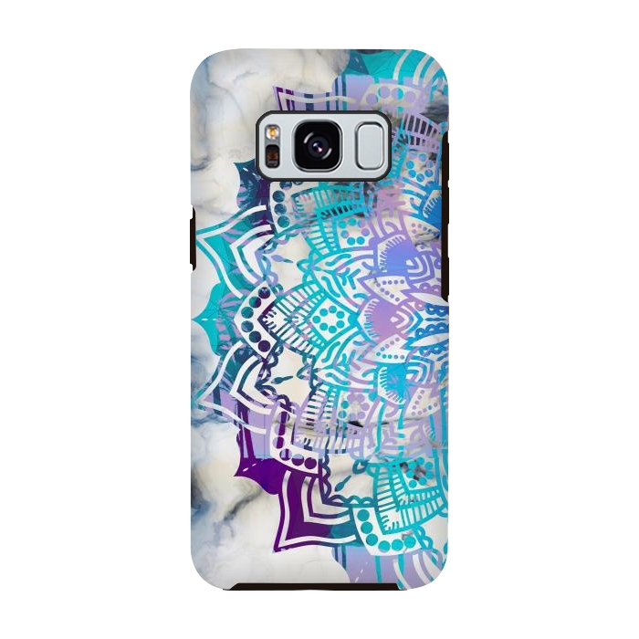 Galaxy S8 StrongFit Blue purple mandala on white marble texture by Oana 