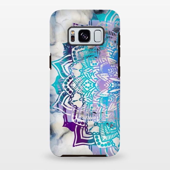 Galaxy S8 plus StrongFit Blue purple mandala on white marble texture by Oana 