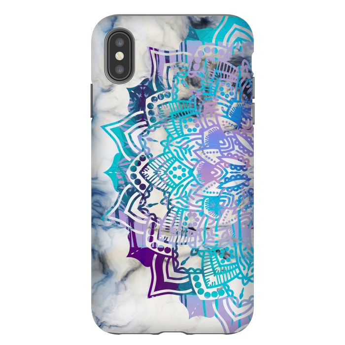 iPhone Xs Max StrongFit Blue purple mandala on white marble texture by Oana 