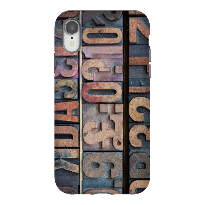 iPhone Xr StrongFit Old Wooden Print Blocks by Andrea Haase