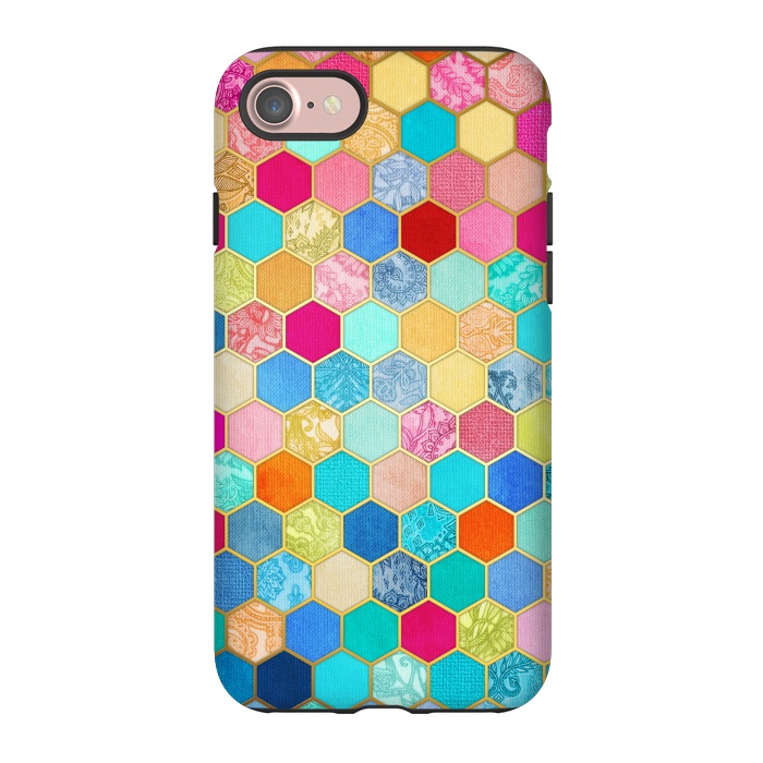 iPhone 7 StrongFit Patterned Honeycomb Patchwork in Jewel Colors by Micklyn Le Feuvre