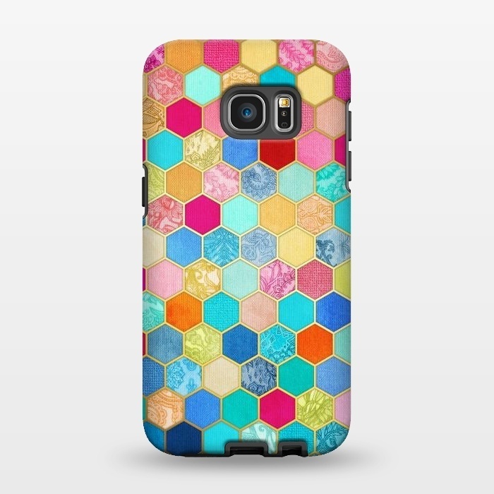 Galaxy S7 EDGE StrongFit Patterned Honeycomb Patchwork in Jewel Colors by Micklyn Le Feuvre