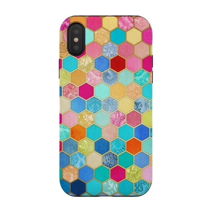 iPhone Xs / X StrongFit Patterned Honeycomb Patchwork in Jewel Colors by Micklyn Le Feuvre