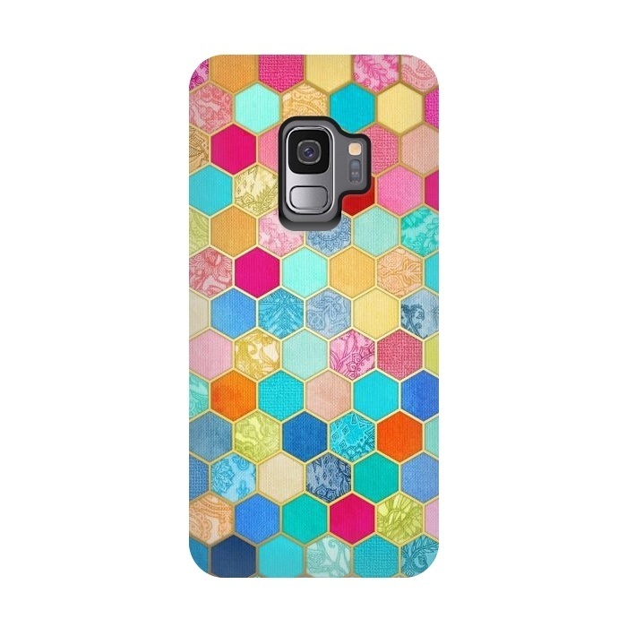 Galaxy S9 StrongFit Patterned Honeycomb Patchwork in Jewel Colors by Micklyn Le Feuvre