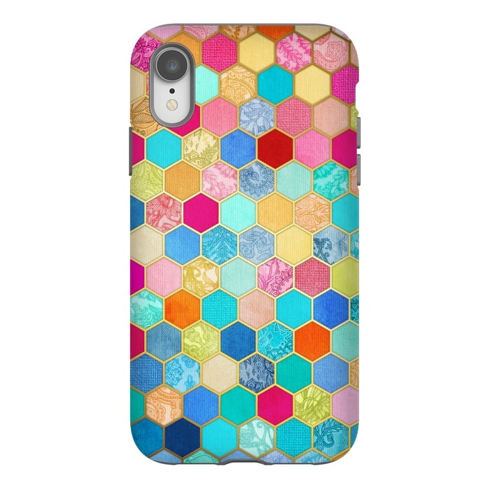 iPhone Xr StrongFit Patterned Honeycomb Patchwork in Jewel Colors by Micklyn Le Feuvre