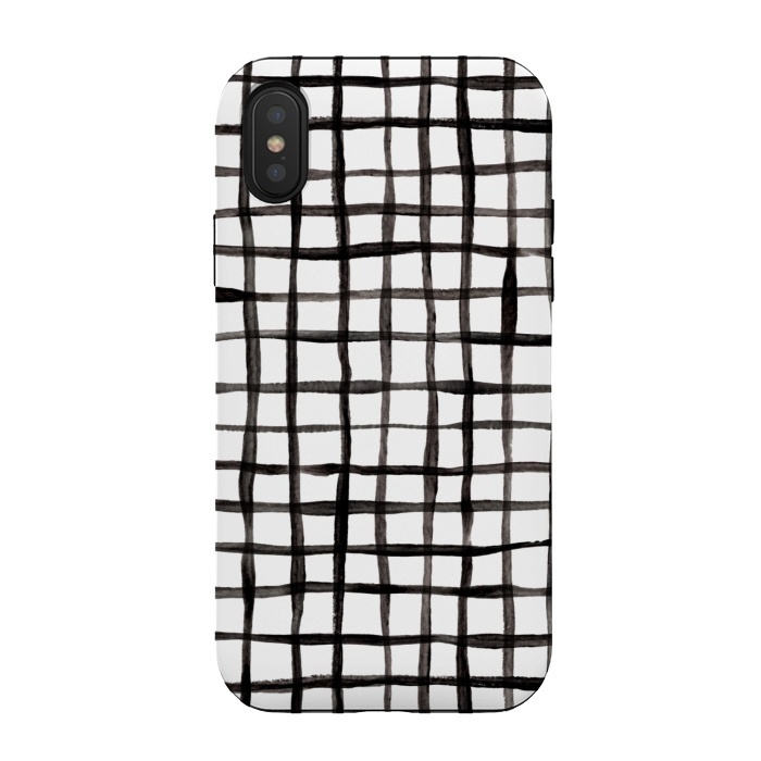 iPhone Xs / X StrongFit Modern Graphic Black and White Hand Painted Grid by Micklyn Le Feuvre