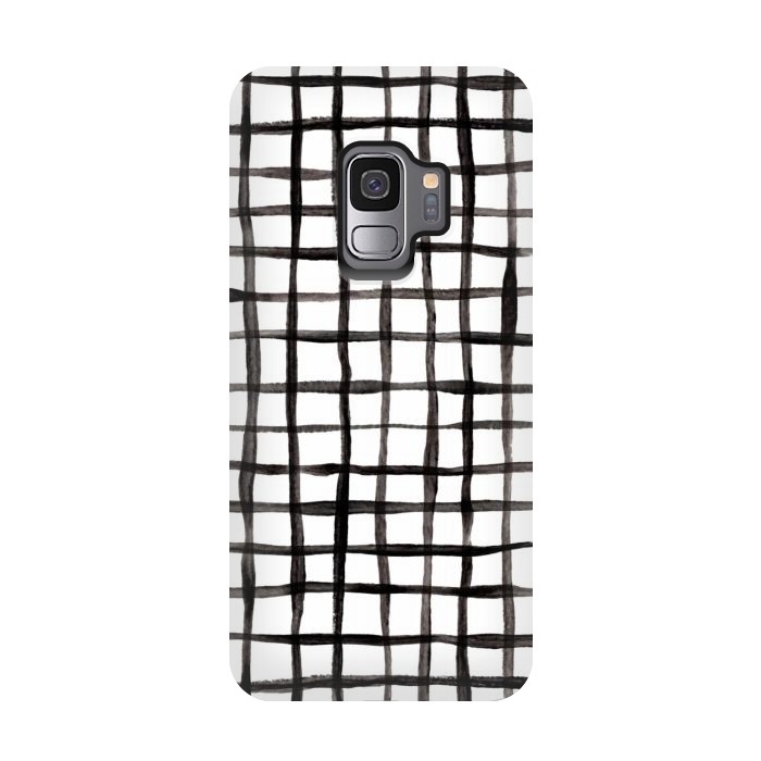 Galaxy S9 StrongFit Modern Graphic Black and White Hand Painted Grid by Micklyn Le Feuvre