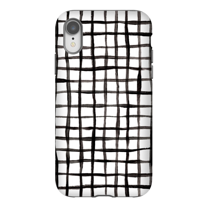 iPhone Xr StrongFit Modern Graphic Black and White Hand Painted Grid by Micklyn Le Feuvre
