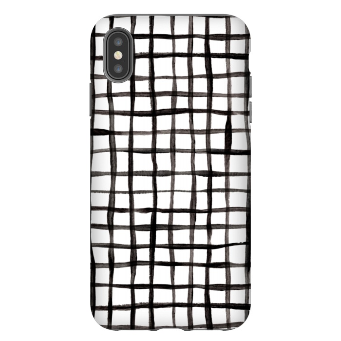 iPhone Xs Max StrongFit Modern Graphic Black and White Hand Painted Grid by Micklyn Le Feuvre