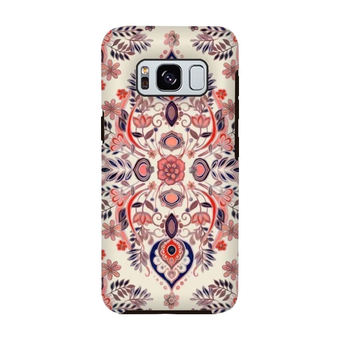 Galaxy S8 StrongFit Modern Folk in Coral Red and Indigo by Micklyn Le Feuvre