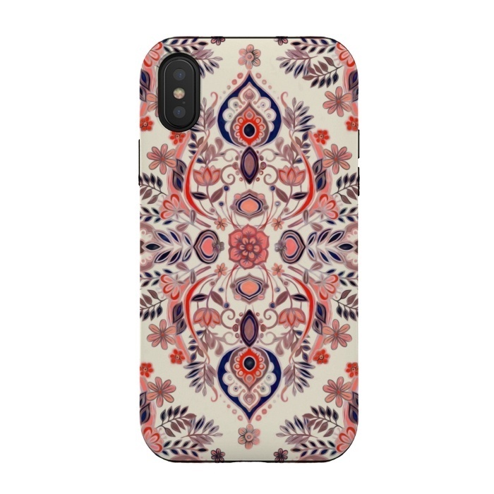 iPhone Xs / X StrongFit Modern Folk in Coral Red and Indigo by Micklyn Le Feuvre