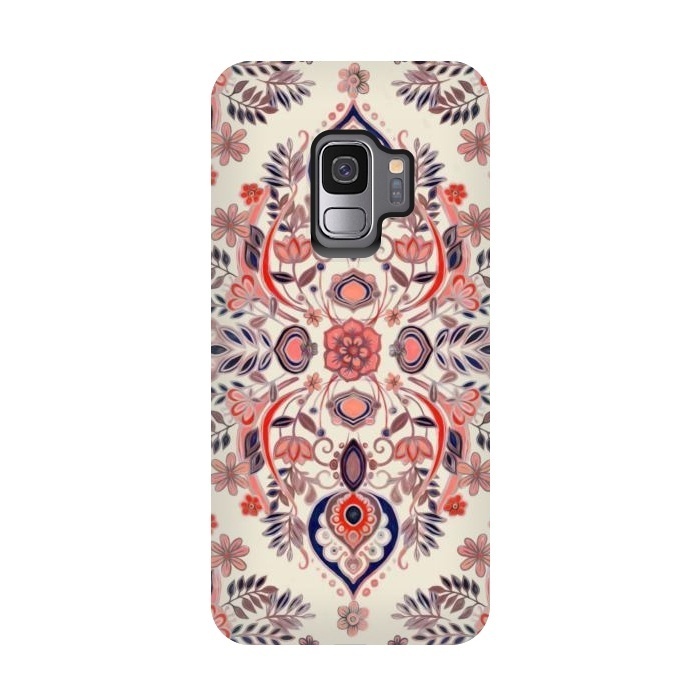 Galaxy S9 StrongFit Modern Folk in Coral Red and Indigo by Micklyn Le Feuvre