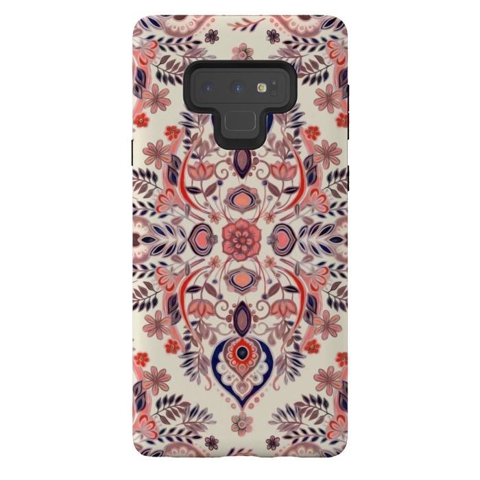 Galaxy Note 9 StrongFit Modern Folk in Coral Red and Indigo by Micklyn Le Feuvre