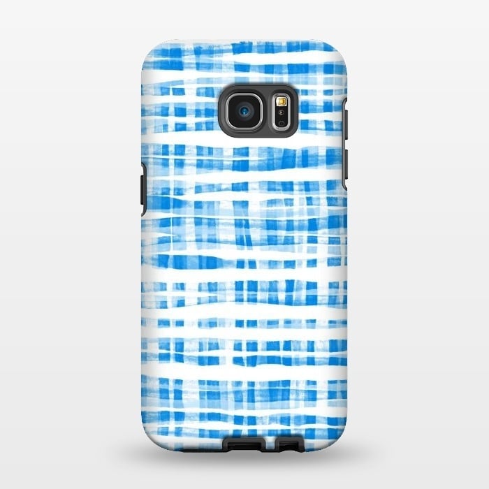 Galaxy S7 EDGE StrongFit Happy Cobalt Blue Hand Painted Gingham by Micklyn Le Feuvre