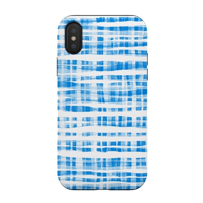 iPhone Xs / X StrongFit Happy Cobalt Blue Hand Painted Gingham by Micklyn Le Feuvre