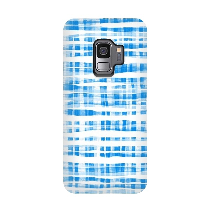 Galaxy S9 StrongFit Happy Cobalt Blue Hand Painted Gingham by Micklyn Le Feuvre