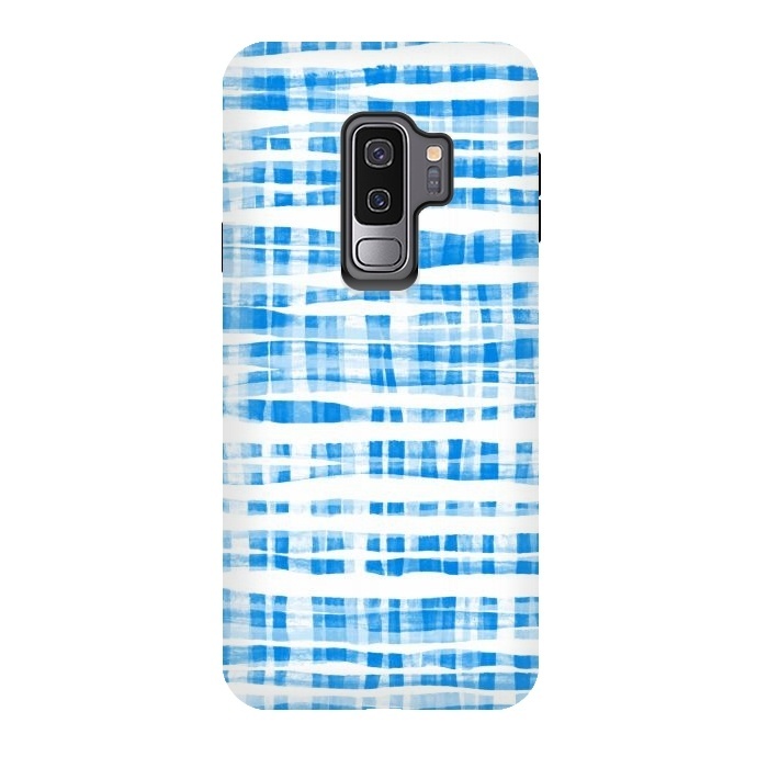 Galaxy S9 plus StrongFit Happy Cobalt Blue Hand Painted Gingham by Micklyn Le Feuvre