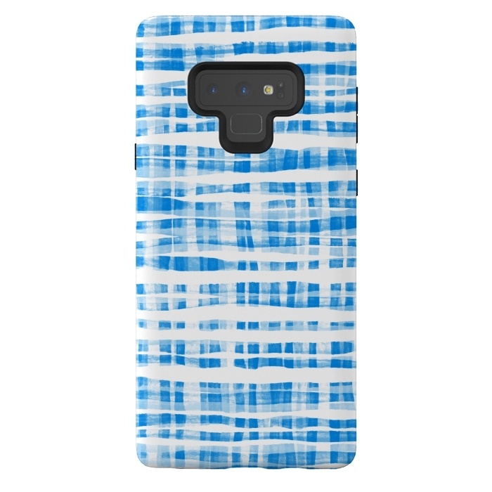 Galaxy Note 9 StrongFit Happy Cobalt Blue Hand Painted Gingham by Micklyn Le Feuvre