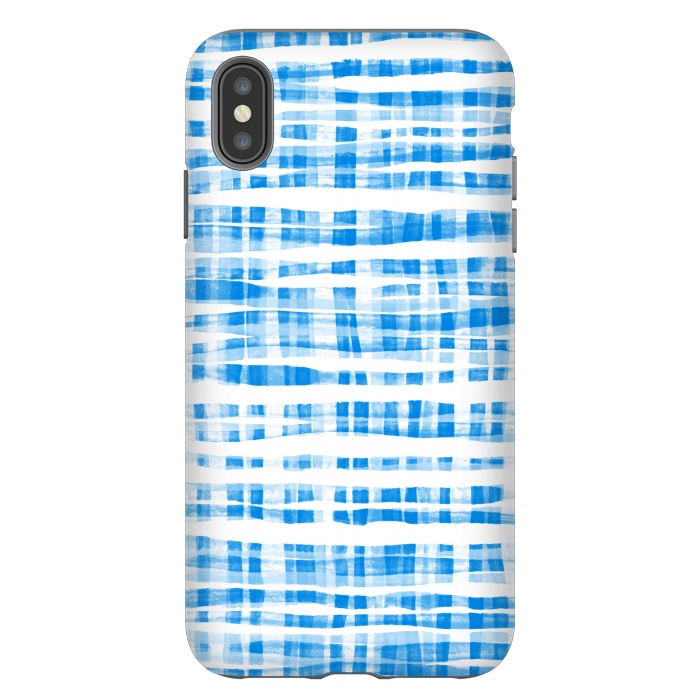 iPhone Xs Max StrongFit Happy Cobalt Blue Hand Painted Gingham by Micklyn Le Feuvre