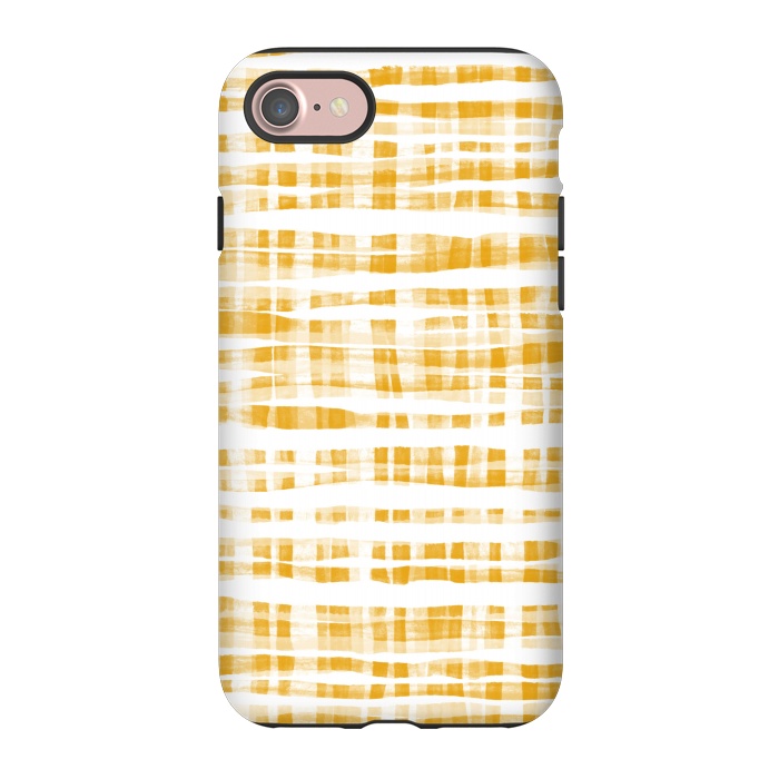 iPhone 7 StrongFit Happy Mustard Yellow Hand Painted Gingham by Micklyn Le Feuvre
