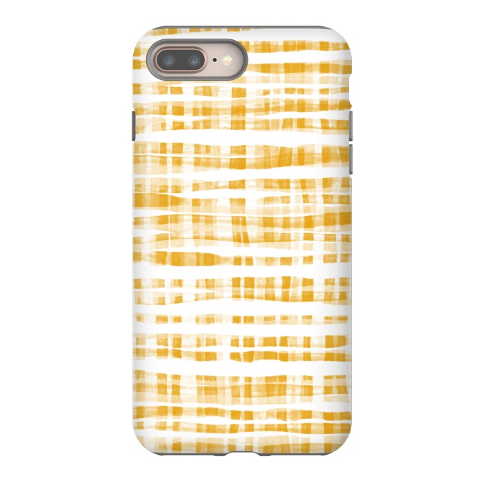 iPhone 7 plus StrongFit Happy Mustard Yellow Hand Painted Gingham by Micklyn Le Feuvre