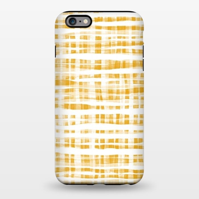 iPhone 6/6s plus StrongFit Happy Mustard Yellow Hand Painted Gingham by Micklyn Le Feuvre