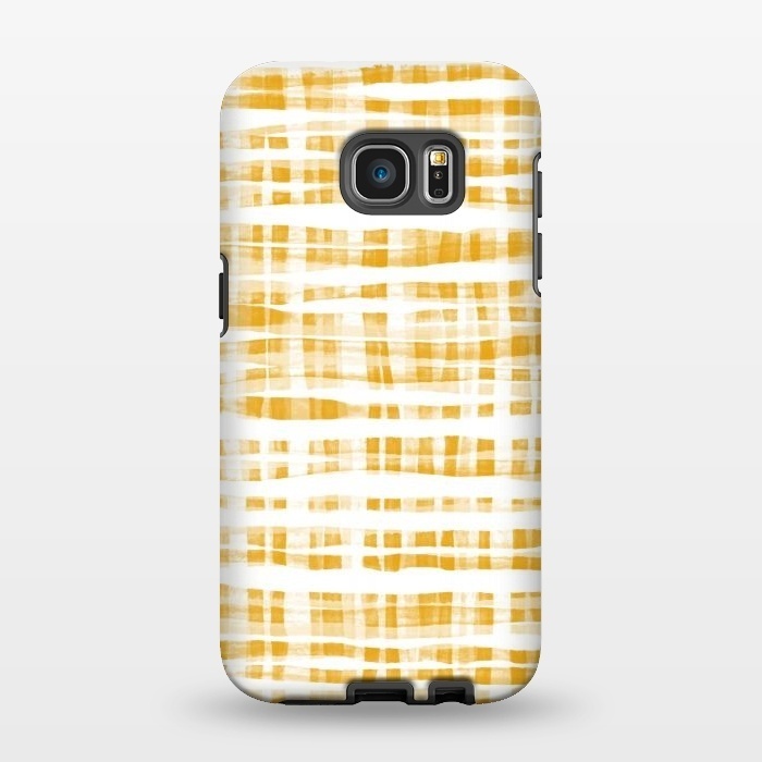 Galaxy S7 EDGE StrongFit Happy Mustard Yellow Hand Painted Gingham by Micklyn Le Feuvre