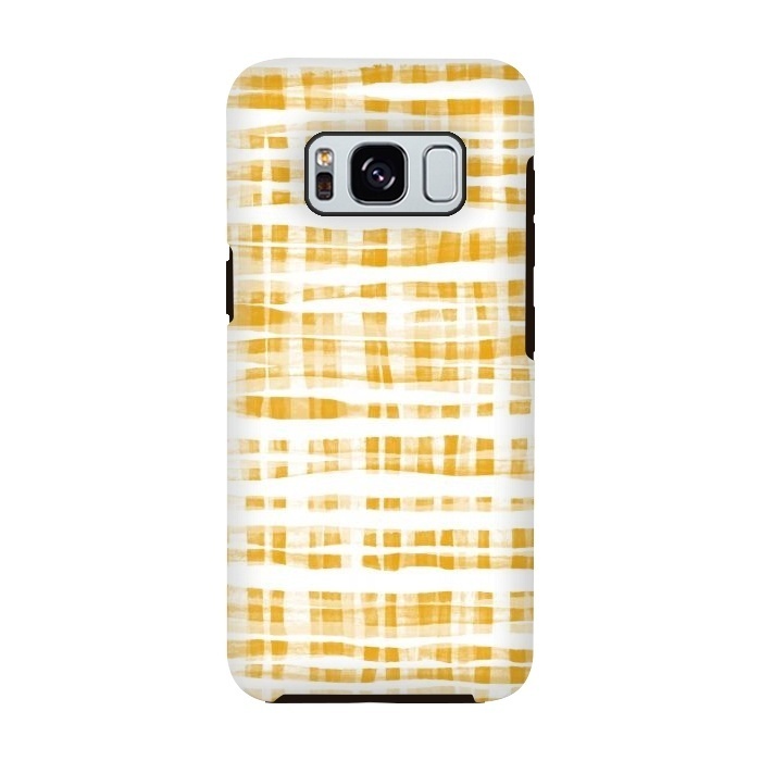 Galaxy S8 StrongFit Happy Mustard Yellow Hand Painted Gingham by Micklyn Le Feuvre