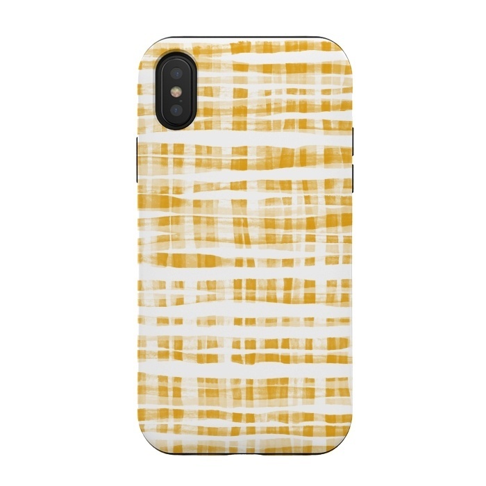 iPhone Xs / X StrongFit Happy Mustard Yellow Hand Painted Gingham by Micklyn Le Feuvre