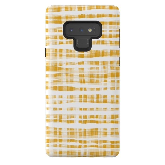 Galaxy Note 9 StrongFit Happy Mustard Yellow Hand Painted Gingham by Micklyn Le Feuvre
