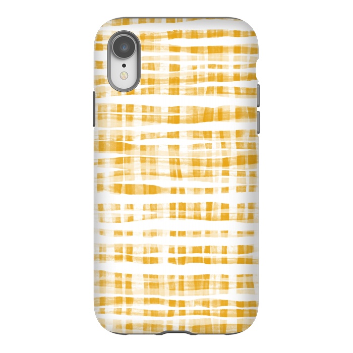 iPhone Xr StrongFit Happy Mustard Yellow Hand Painted Gingham by Micklyn Le Feuvre