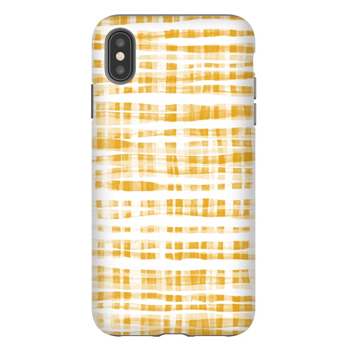 iPhone Xs Max StrongFit Happy Mustard Yellow Hand Painted Gingham by Micklyn Le Feuvre