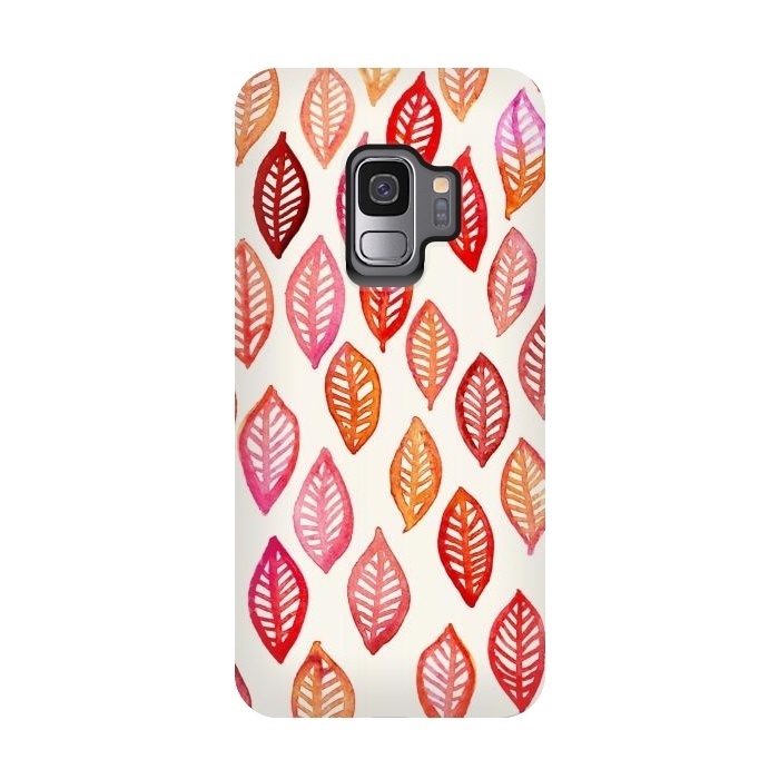 Galaxy S9 StrongFit Watercolor Leaf Pattern in Autumn Colors by Micklyn Le Feuvre