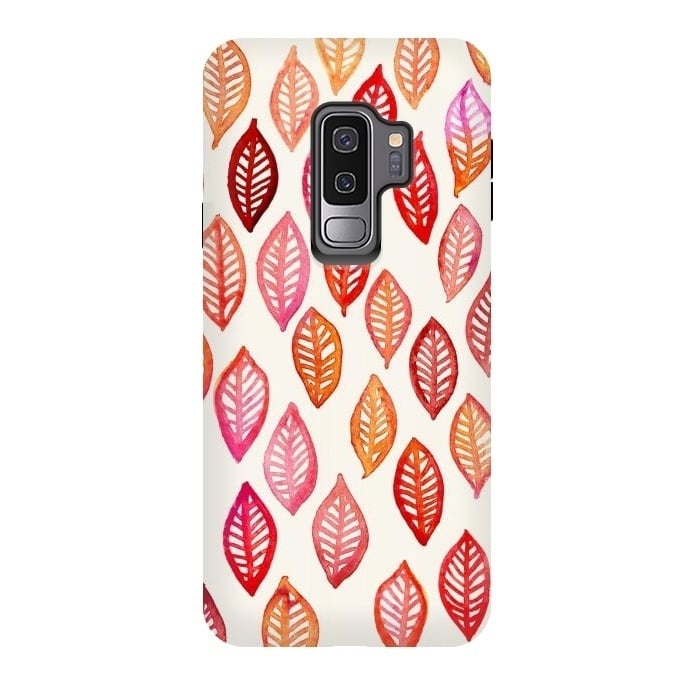 Galaxy S9 plus StrongFit Watercolor Leaf Pattern in Autumn Colors by Micklyn Le Feuvre