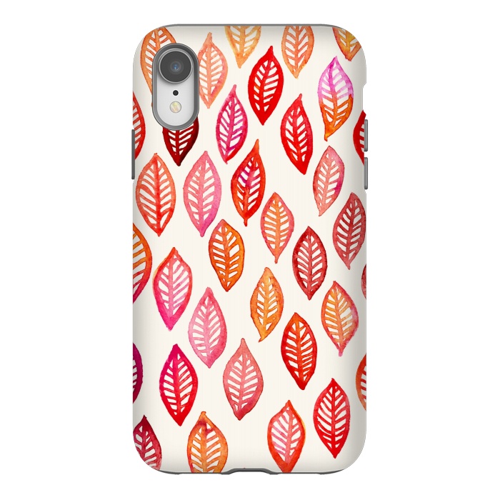 iPhone Xr StrongFit Watercolor Leaf Pattern in Autumn Colors by Micklyn Le Feuvre