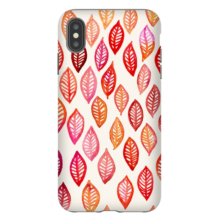iPhone Xs Max StrongFit Watercolor Leaf Pattern in Autumn Colors by Micklyn Le Feuvre