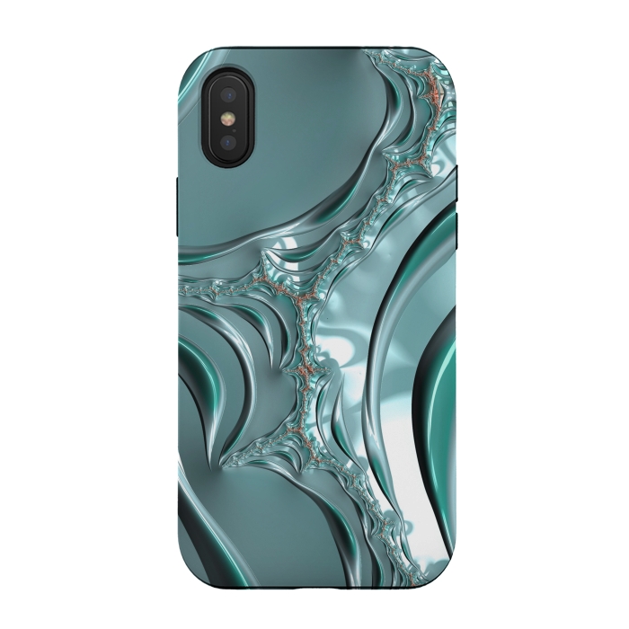 iPhone Xs / X StrongFit Shiny blue teal fractal 2 by Andrea Haase