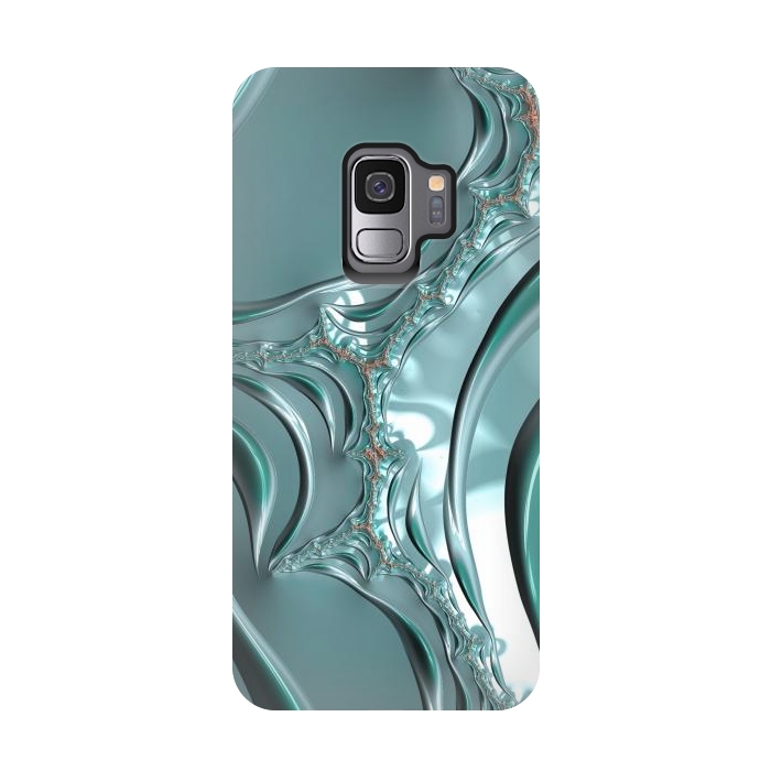 Galaxy S9 StrongFit Shiny blue teal fractal 2 by Andrea Haase