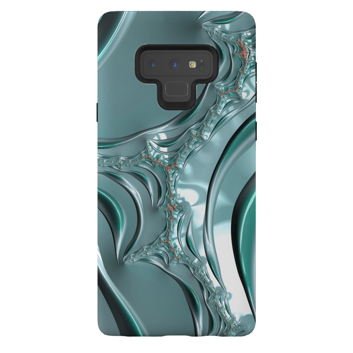 Galaxy Note 9 StrongFit Shiny blue teal fractal 2 by Andrea Haase