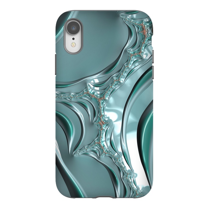 iPhone Xr StrongFit Shiny blue teal fractal 2 by Andrea Haase