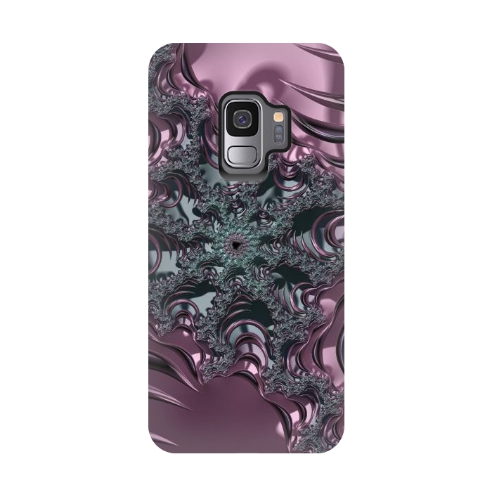Galaxy S9 StrongFit Shiny Pink Green Fractal Design by Andrea Haase