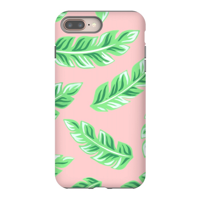 iPhone 7 plus StrongFit Pink Tropical Palm Leaf Print by Becky Starsmore
